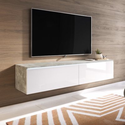 TV stolík CERIEE 140 - betón / biely lesklý