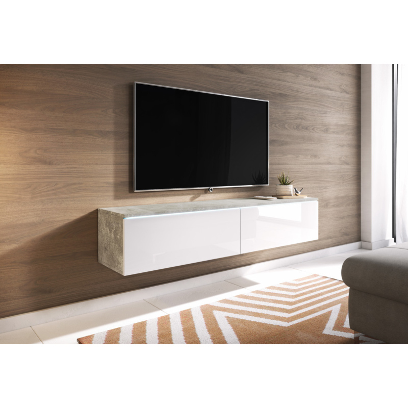 TV stolík CERIEE 140 - betón / biely lesklý