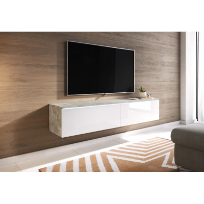 TV stolík CERIEE 140 - betón / biely lesklý