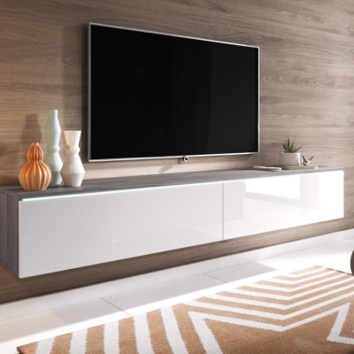 TV stolík CERIEE 180 - smrekovec bodega / biely lesklý