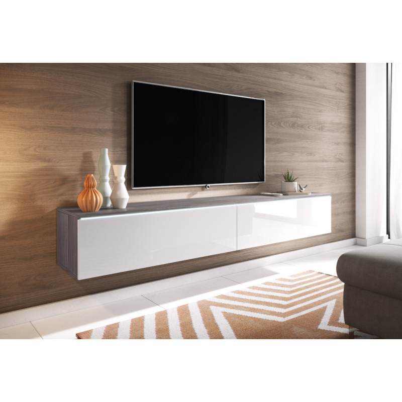 TV stolík CERIEE 180 - smrekovec bodega / biely lesklý
