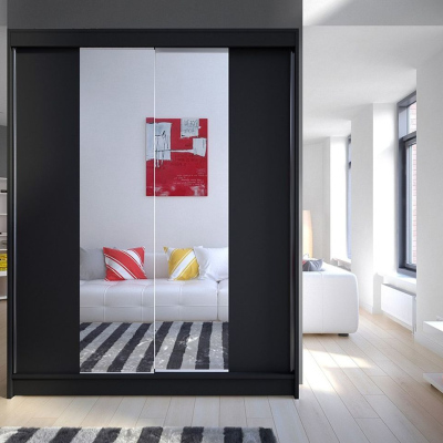 Zrkadlová šatníková skriňa CHANNA 2 - šírka 150 cm, čierna