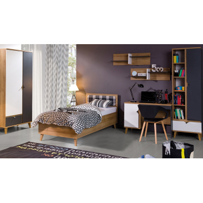 Študentský nábytok s posteľou 90x200 VISTA 4 - dub zlatý / biely / grafit