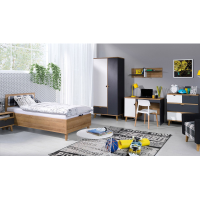 Študentský nábytok s posteľou 90x200 VISTA 3 - dub zlatý / biely / grafit