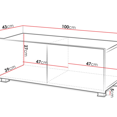 TV stolík 100 cm CHEMUNG - biely / lesklý biely