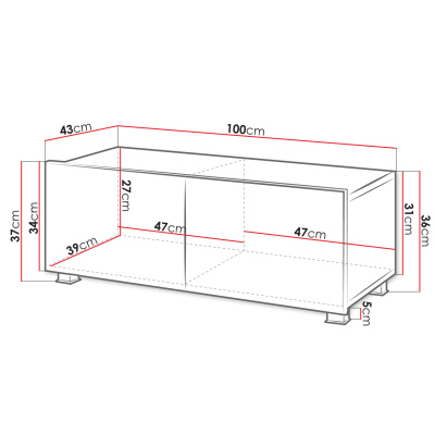 TV stolík 100 cm CHEMUNG - biely / lesklý biely