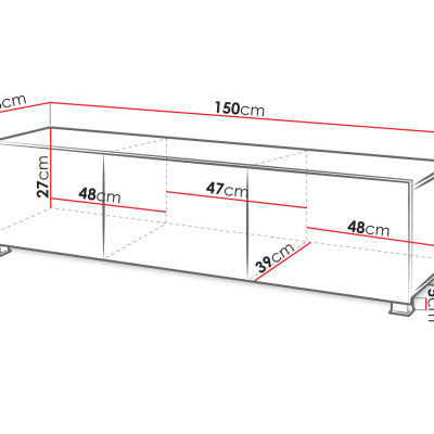 TV stolík 150 cm CHEMUNG - biely / lesklý biely