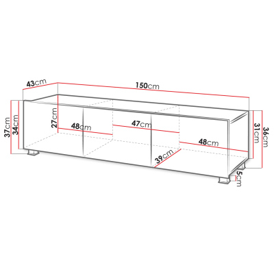 TV stolík 150 cm CHEMUNG - biely / lesklý biely