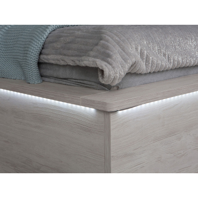 Spálňová zostava s LED osvetlením a posteľou 160x200 PEORIA 10 - dub monastery / lesklá čierna