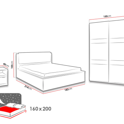 Spálňová zostava s LED osvetlením a posteľou 160x200 PEORIA 4 - dub biely / lesklá biela