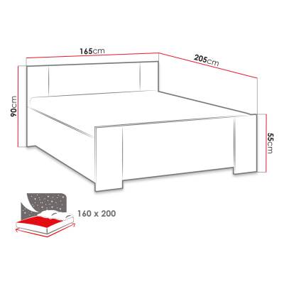 Manželská posteľ 160x200 CORTLAND 1 - dub artisan / čierna ekokoža