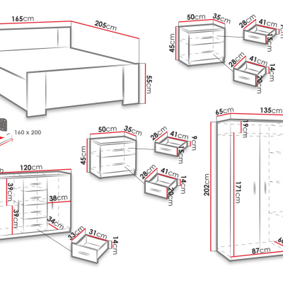 Spálňová zostava s posteľou 160x200 CORTLAND 8 - biela / biela ekokoža