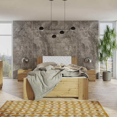 Spálňová zostava s posteľou 160x200 CORTLAND 7 - dub artisan / biela ekokoža