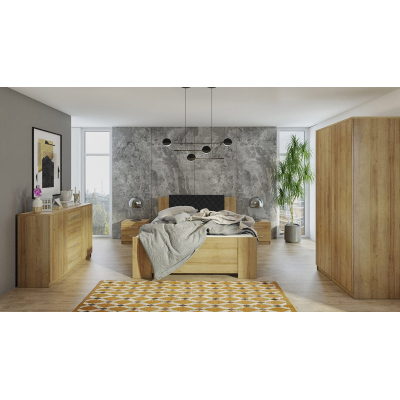 Spálňová zostava s posteľou 160x200 CORTLAND 7 - dub zlatý / čierna ekokoža