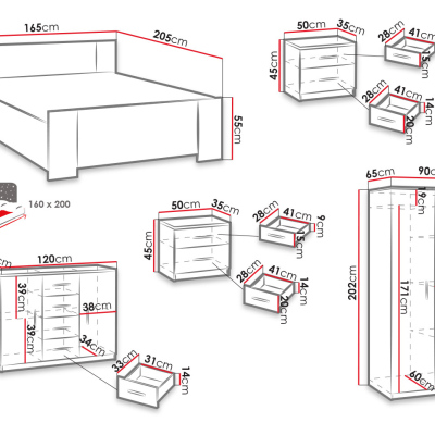 Spálňová zostava s posteľou 160x200 CORTLAND 7 - biela / čierna ekokoža