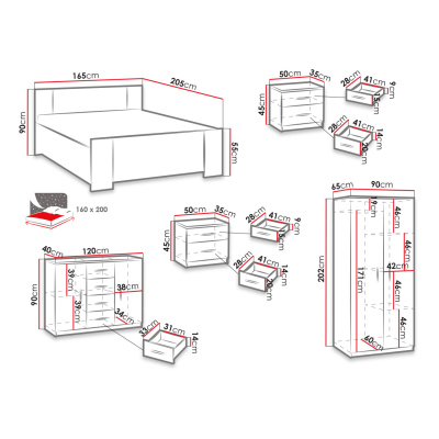 Nábytok do spálne s posteľou 160x200 CORTLAND 7 - dub artisan