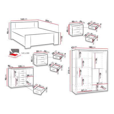 Nábytok do spálne s posteľou 160x200 CORTLAND 6 - biely