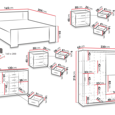 Spálňová zostava s posteľou 160x200 CORTLAND 5 - biela / šedá ekokoža