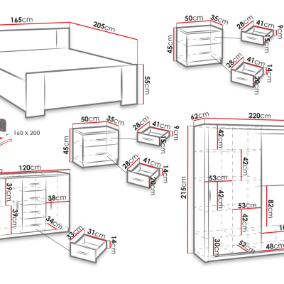 Spálňová zostava s posteľou 160x200 CORTLAND 5 - dub artisan / biela ekokoža