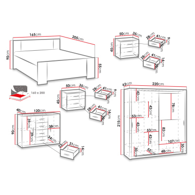 Nábytok do spálne s posteľou 160x200 CORTLAND 5 - dub artisan
