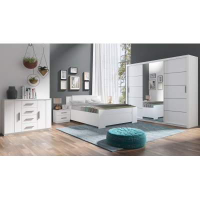 Spálňová zostava s posteľou 160x200 CORTLAND 3 - biela / šedá ekokoža