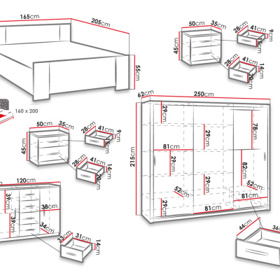 Nábytok do spálne s posteľou 160x200 CORTLAND 3 - biely