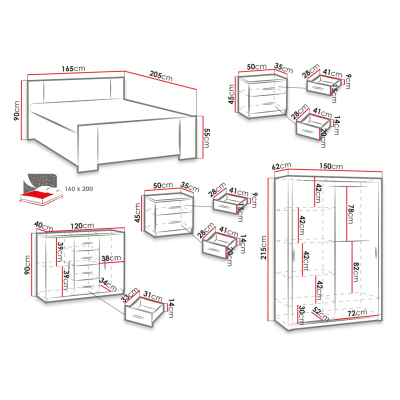 Nábytok do spálne s posteľou 160x200 CORTLAND 2 - biely