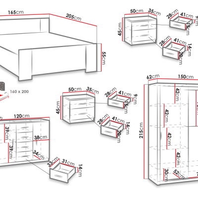 Nábytok do spálne s posteľou 160x200 CORTLAND 2 - dub artisan