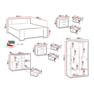 Nábytok do spálne s posteľou 160x200 CORTLAND 1 - biely
