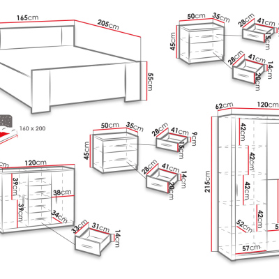 Nábytok do spálne s posteľou 160x200 CORTLAND 1 - dub artisan