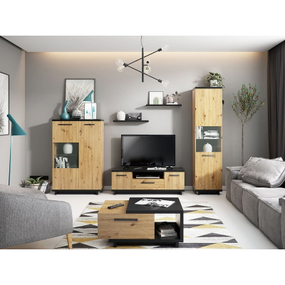 Nábytok do obývacej izby s LED osvetlením DELAWARE 1 - dub artisan / matná čierna