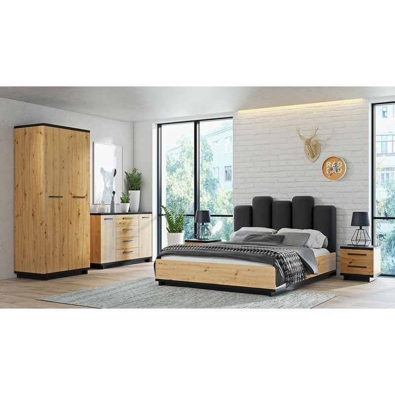 Nábytok do spálne s posteľou 160x200 DELAWARE 1 - dub artisan / matný čierny