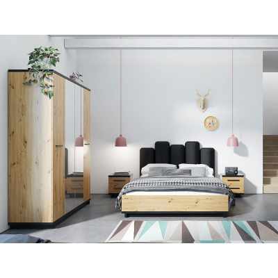Nábytok do spálne s posteľou 160x200 DELAWARE 3 - dub artisan / matný čierny