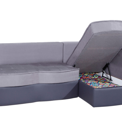 Rozkladacia sedačka s úložným priestorom WABASH - šedá / vzorovaná, ľavý roh