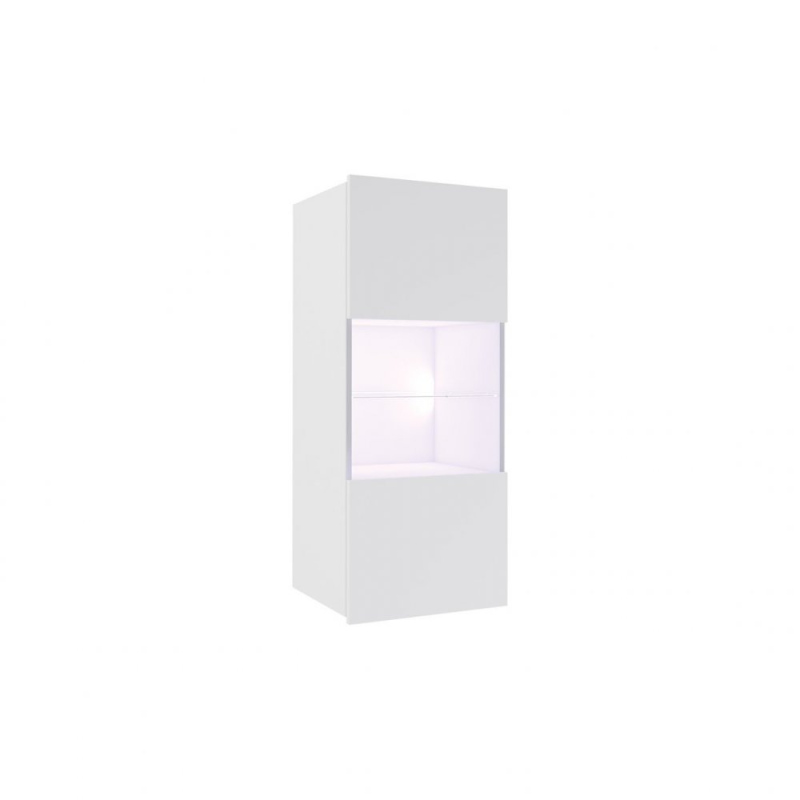 Presklená závesná vitrína s LED bielym osvetlením CHEMUNG - biela / lesklá biela