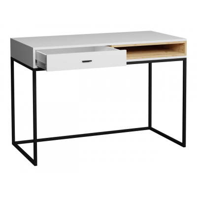 Písací stôl BEND - biely / dub artisan