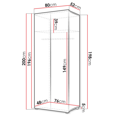 Šatníková skriňa 80 cm CHEMUNG - biela / lesklá biela