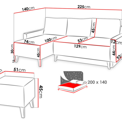 Vzorovaná sedacia súprava s taburetom VISTA - viacfarebná