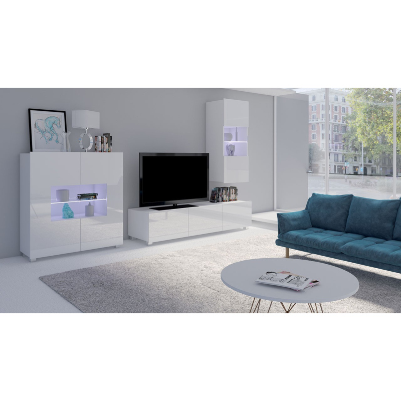 Zostava do obývacej izby s LED modrým osvetlením CHEMUNG 8 - biela / lesklá biela