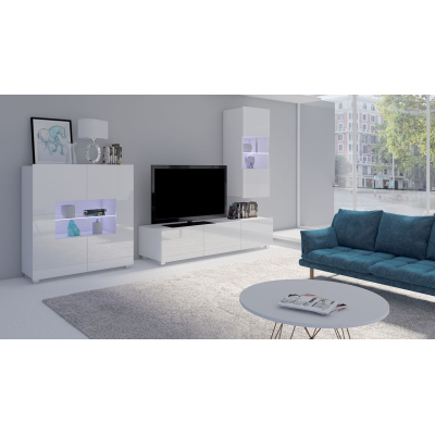 Zostava do obývacej izby s LED modrým osvetlením CHEMUNG 8 - biela / lesklá biela