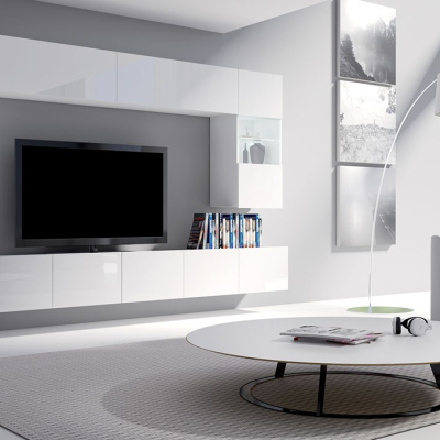 Obývacia stena s LED bielym osvetlením CHEMUNG 1 - biela / lesklá biela