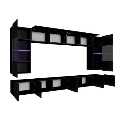 Obývacia stena s LED modrým osvetlením CHEMUNG 1 - čierna / lesklá čierna