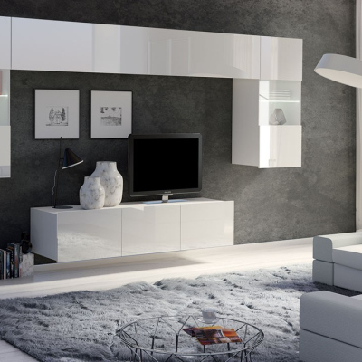 Obývacia stena s LED bielym osvetlením CHEMUNG 2 - biela / lesklá biela