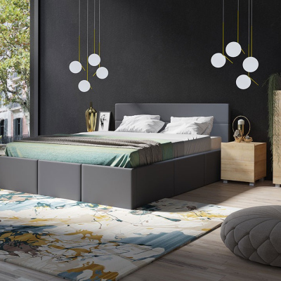 Spálňová zostava s posteľou 160x200 cm CHEMUNG - dub zlatý / šedá ekokoža