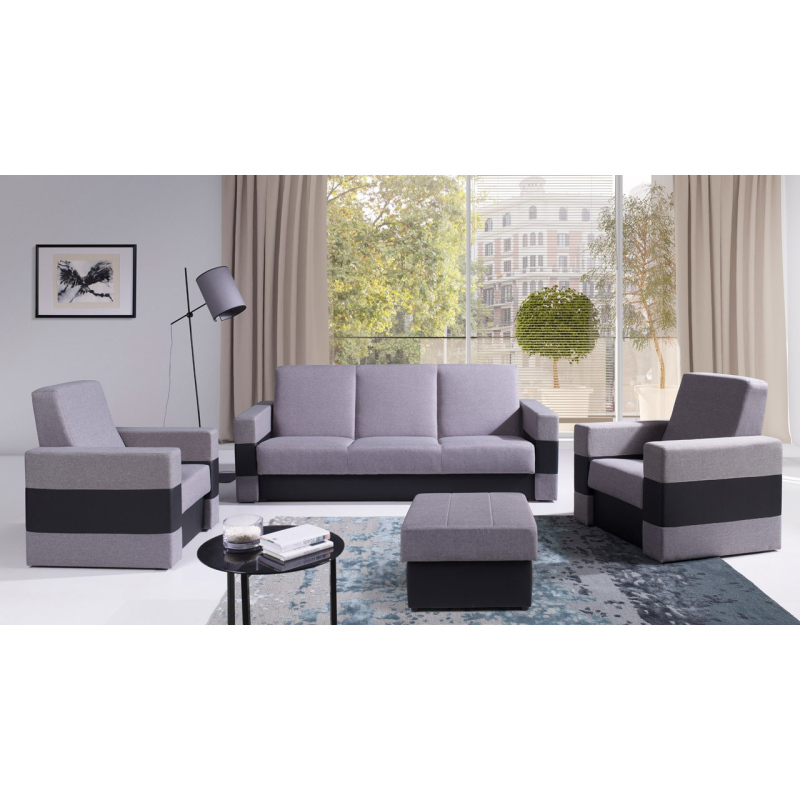 Zostava nábytku do obývacej izby RIALTO - čierna ekokoža / šedá