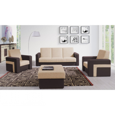Zostava nábytku do obývacej izby BURBANK - hnedá ekokoža / béžová