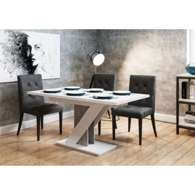 Rozkladací jedálenský stôl KUIARA - biela lesklá / kameň