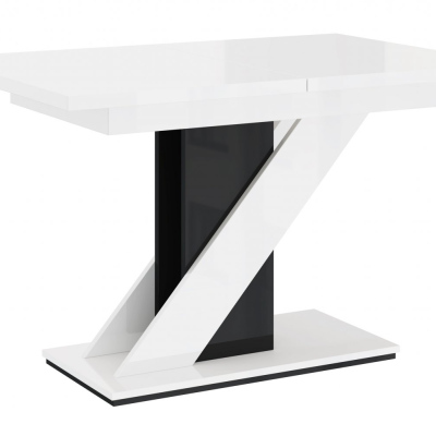Rozkladací jedálenský stôl KUIARA - biela lesklá / čierna lesklá