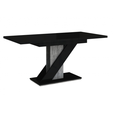 Rozkladací jedálenský stôl KUIARA - čierna lesklá / kameň