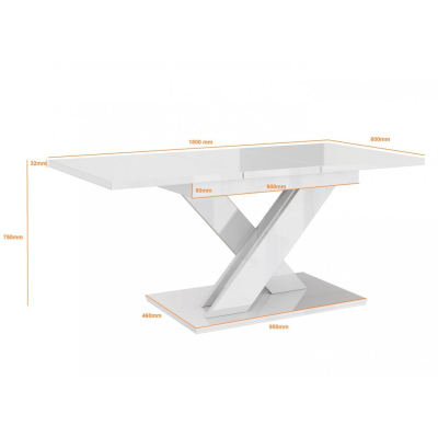 Rozkladací jedálenský stôl PEPAX - biely lesklý